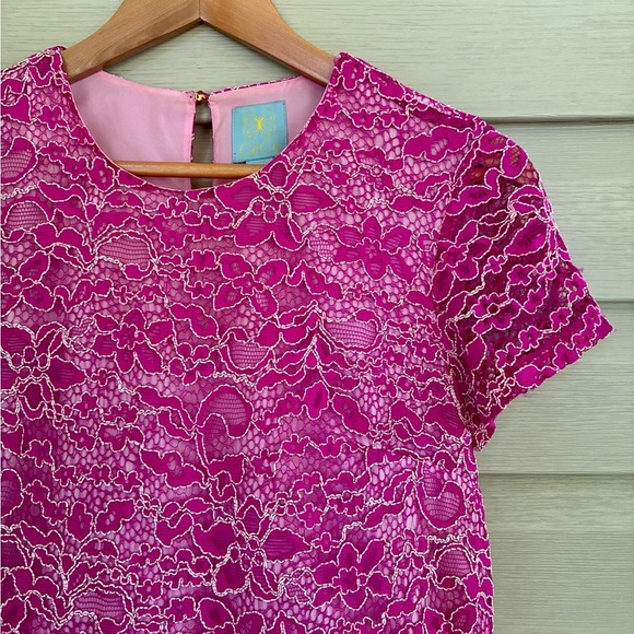 CeCe lace mini dress fun flirty sheath fuchsia pink Cynthia Steffe sz 2 EUC - Picture 3 of 13